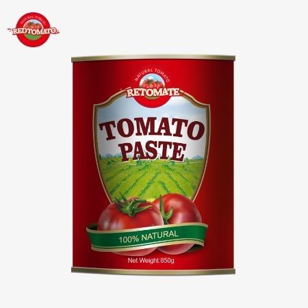 Çin'de titizlikle yapılmış yüksek kaliteli 850 gramlık konserve domates pastamız %28/30% Brix konsantrasyonu ile övünür.
