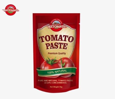 50g Stand Up Sachet Domates Pastası ISO HACCP ve BRC standartlarına ve FDA üretim düzenlemelerine uygun.