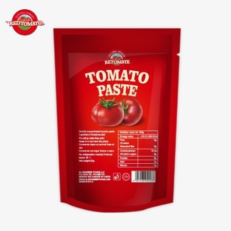% 30 ila % 100 arasında değişen saflık düzeyleri ile çift yoğun domates pastası içeren 80 gramlık bir stand-up poşet