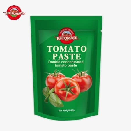 80g Stand-Up Pocket of Double-Concentrated Tomato Paste %30 ila %100 arasında değişen saflık seviyeleri ile mevcuttur