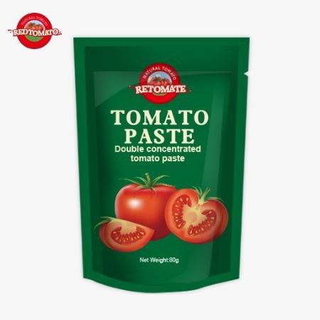 80g Stand-up Pocket of Double-Concentrated Tomato Paste with Purity Levels Ranging From 30% to 100% (% 30'dan% 100'e kadar saflık seviyesi ile)