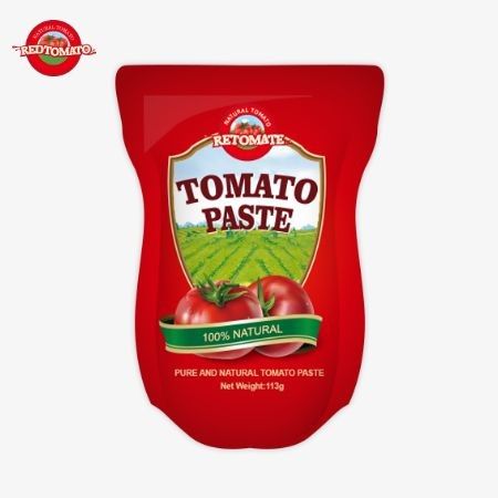 Domates pastası fabrikası, ISO HACCP BRC ve FDA üretim standartlarına uygun olarak 113 gramlık stand-up çantalar üretiyor.