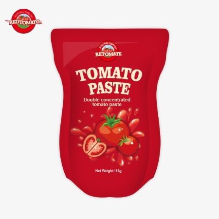 Domates pastası fabrikası, ISO HACCP BRC ve FDA üretim standartlarına göre 113 gramlık stand-up keseler üretti.