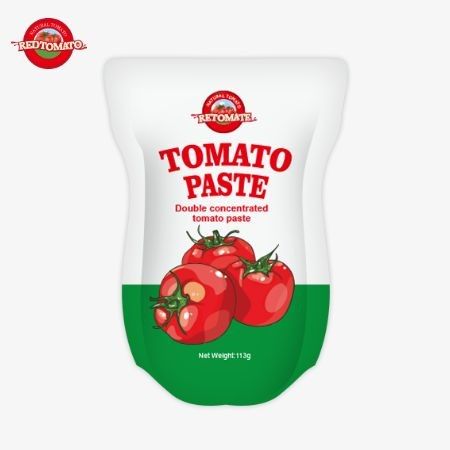 Domates pastası fabrikası, ISO HACCP BRC ve FDA üretim standartlarına uygun olarak 113 gramlık stand-up çantalar üretmektedir.