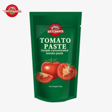200 gramlık stand-up domates pastası, fabrika fiyatlarına uygunluğunu sağlamak için ISO HACCP ve BRC standartlarını karşılıyor.