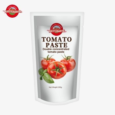 200 gramlık stand-up domates pastası, fabrika fiyatlarına uygunluk için ISO HACCP ve BRC standartlarını karşılıyor.