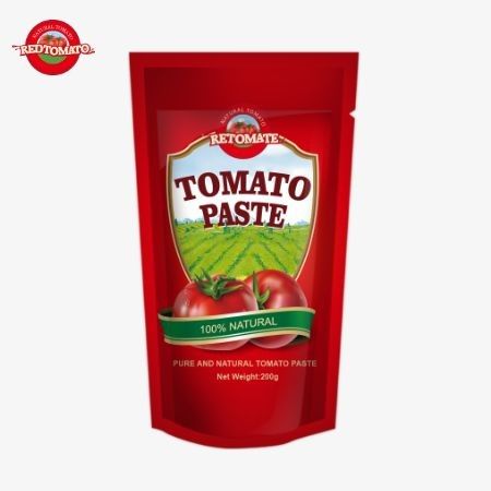200 gramlık stand-up domates pastası, fabrika fiyatlarına uygunluğunu sağlamak için ISO HACCP ve BRC standartlarını karşılıyor.