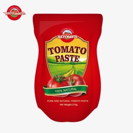 210g Stand Up Sachet Domates Pastası ISO HACCP BRC ve FDA Üretim Standartlarına uygun olarak üretilir.