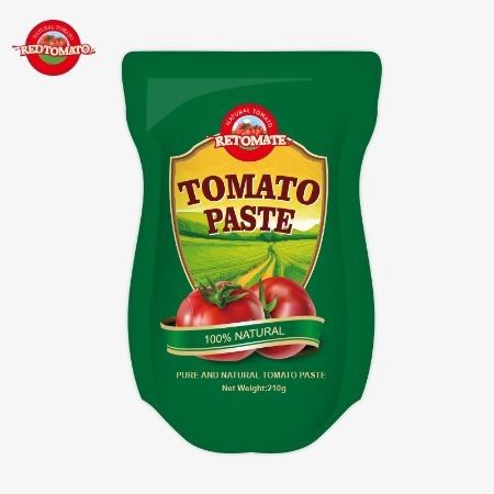 210 gramlık stand-up sachet domates pastası ISO HACCP BRC ve FDA üretim standartlarına uygun.