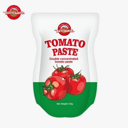 210 gramlık stand-up sachet domates pastası ISO HACCP BRC ve FDA üretim standartlarını karşılıyor.