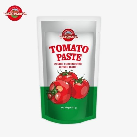 ISO Pocket Tomato Paste 227g, %30 ila %100 arasında değişen saflık düzeylerine sahip çift yoğun domates pastası
