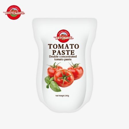 Bu stand-up torba 250 gram tatlı ve acı domates pastası içerir. Temizliği % 30 ila % 100 arasındadır.