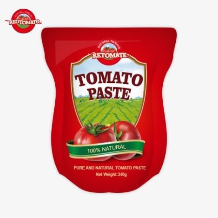 Stand-up çantada 340 gram tatlı ve acı domates pastası var. Temizlik oranı %30 ile %100 arasında değişmektedir.