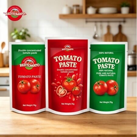 70g Üçlü Konsantrasyonlu Ayağa Kalk Poşet Domates Pastası Yeni Paket için Özel Basılmış