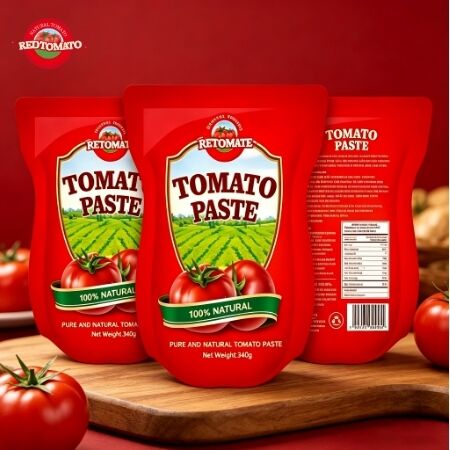 340g ISO, HACCP, BRC Sertifikası ve Üçlü Konsantrasyonlu Stand Up Sachet Domates Pastası