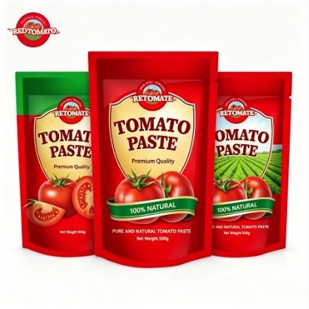 500 gram üç kat konsantrasyonlu ve tatlı ve ekşi tadı olan stand-up sachet domates pastası