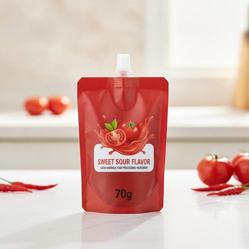 70g Kırmızı Domates Salçası Ayaklı Poşet Tatlı Ekşi Lezzet Latin Amerika Gıda İşleme Malzemesi