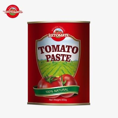 Çin'de titizlikle yapılmış yüksek kaliteli 850 gramlık konserve domates pastamız %28/30% Brix konsantrasyonu ile övünür.