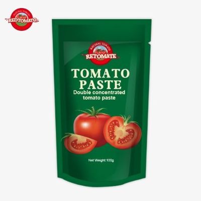 % 100 saflıkta domates pastası 100 gramlık bir çantaya paketlenmiş