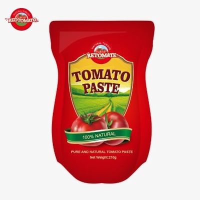 210g Stand Up Sachet Domates Pastası ISO HACCP BRC ve FDA Üretim Standartlarına uygun olarak üretilir.