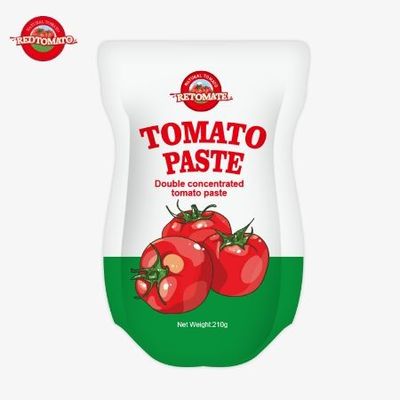 210 gramlık stand-up sachet domates pastası ISO HACCP BRC ve FDA üretim standartlarını karşılıyor.